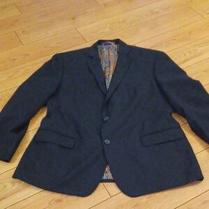 TALLIA Me Black Blazer Jacket Paisley Print Lining Single Breasted Wool Silk